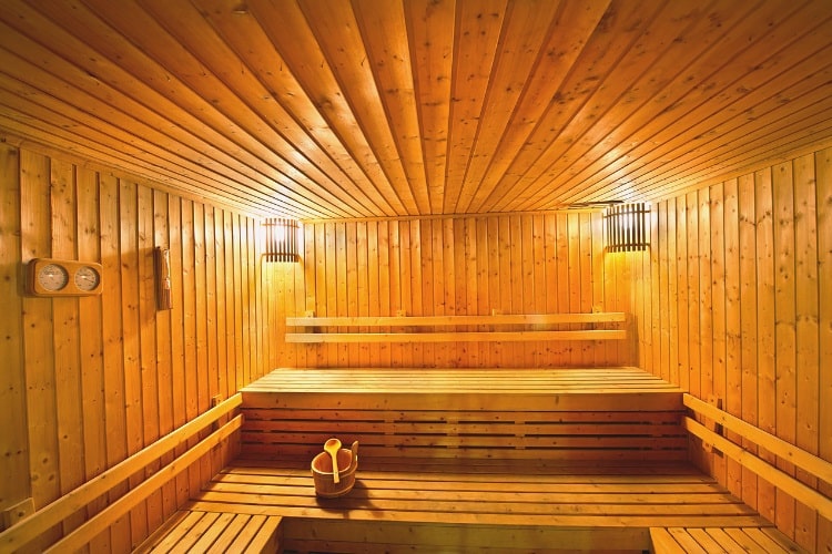Inside a dry sauna