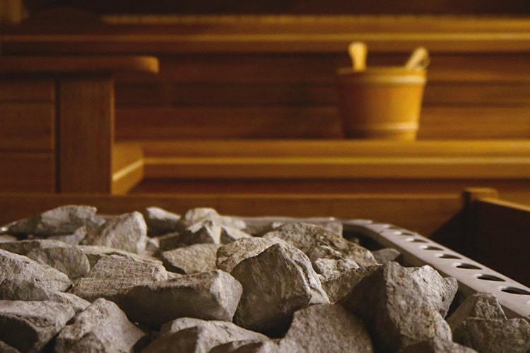 Traditional sauna with rocks